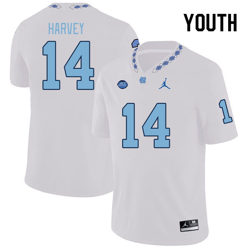 Youth #14 Jaybron Harvey North Carolina Tar Heels College Football Jerseys Stitched-White
